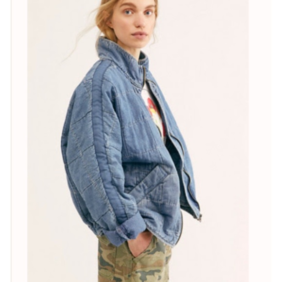 FREE PEOPLE DOLMAN QUILTED DENIM JACKET SZ S - Picture 1 of 6